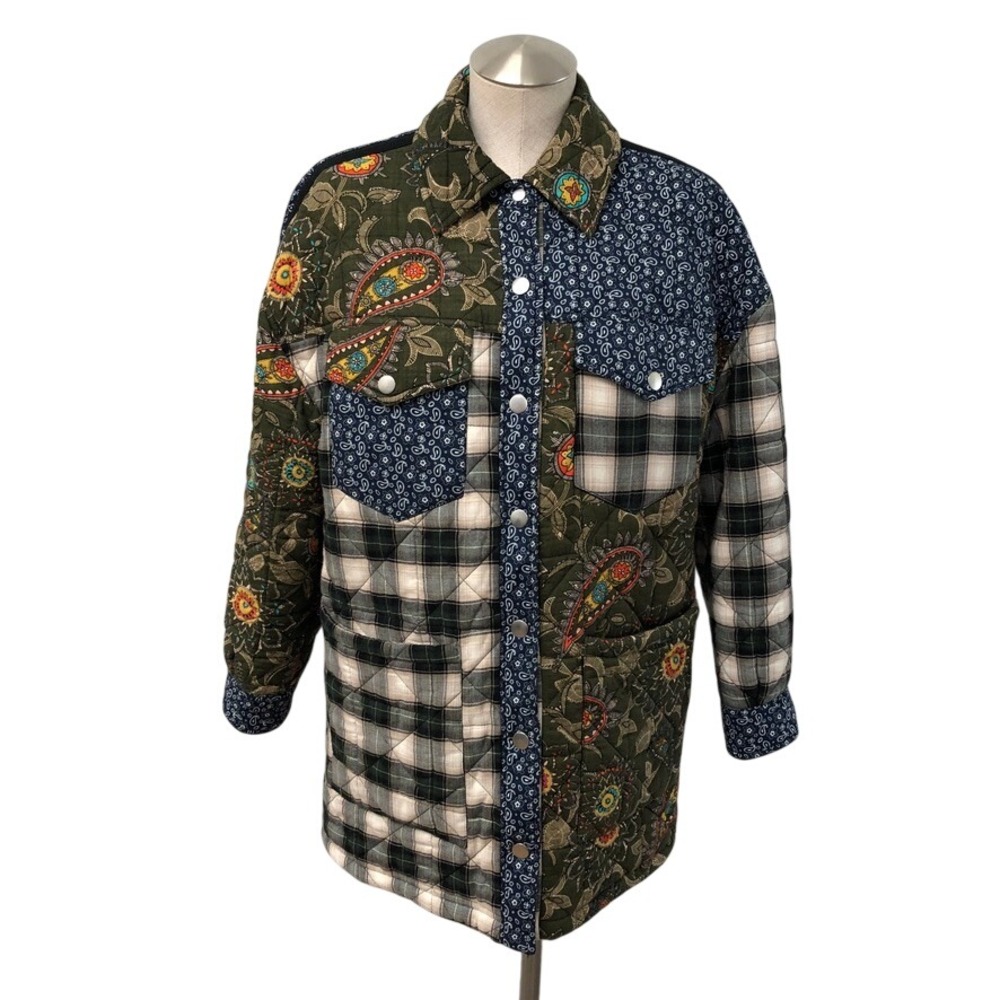 Avec Les Filles Quilted Patchwork Jacket Womens Small Green Multi Mixed Pattern